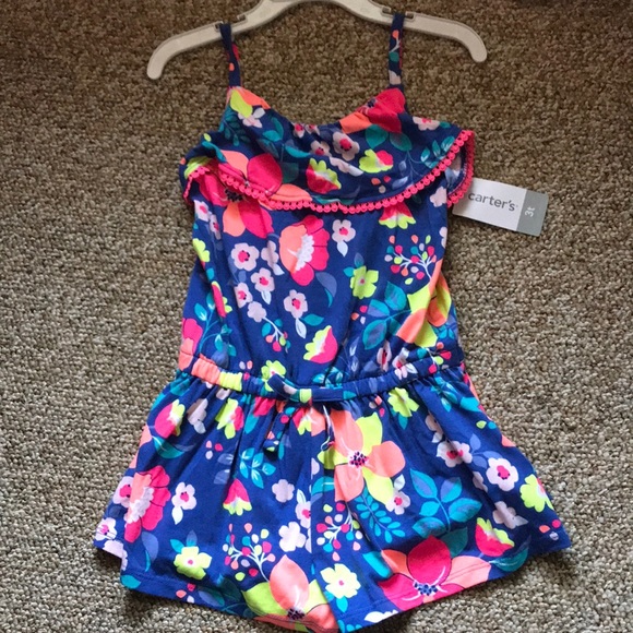 Carter's Other - Blue floral shorts romper - Carter’s